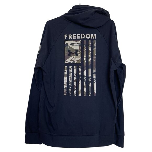 Under Armour Hoodie Mens Large Black Freedom Flag Loose Fit Sweatshirt USA - Picture 1 of 7
